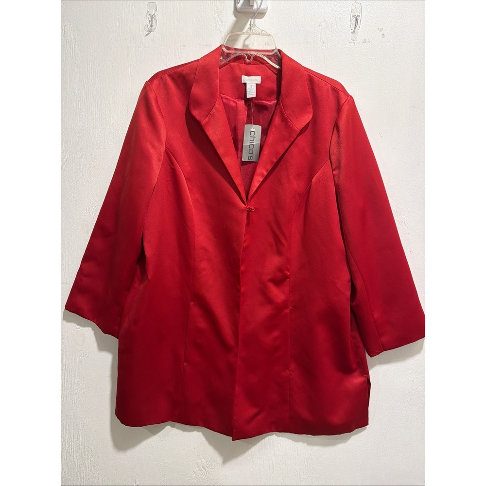 Chico Women's Sleek Red Jacket Sz 3 With Knot Button Closure